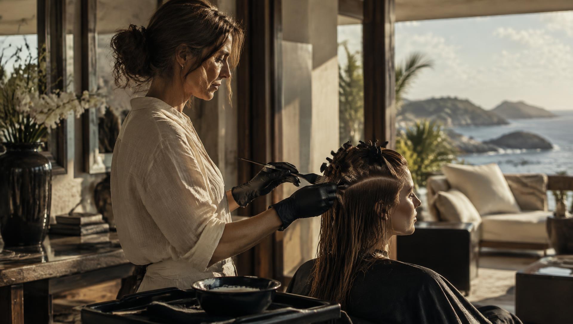 Temporary editorial image representing Agnès working with a color client in St Barth